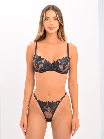 Alejandra Spitzen-Dessous-Set – Schwarz