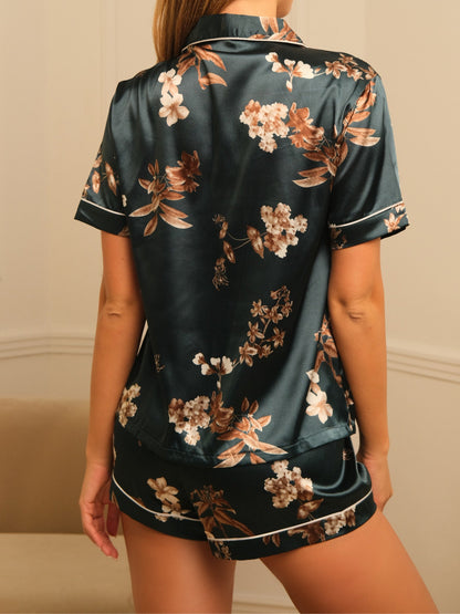 Celia Satin-Pyjama-Set – Grün